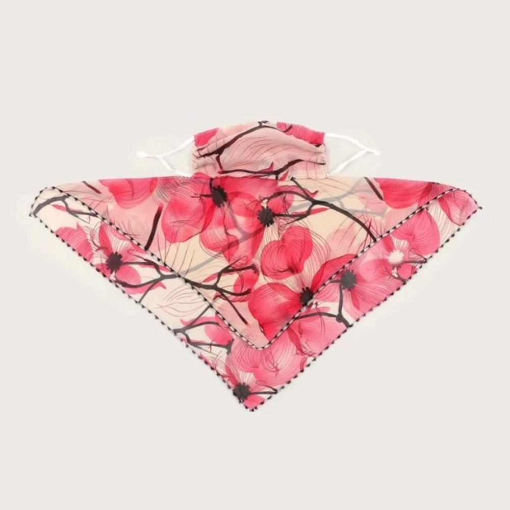 Gorgeous Floral Facemask & Scarf Adjustable Ear Strips 4 A Comfortable Fit
